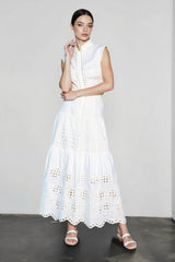 Hollow Out White Flowy Vacation Skirt