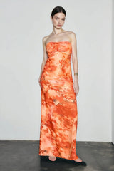 Strapless Floral Print Ruched Waist Vacation Dress