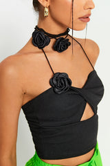 Halter Neck Applique Twist Front Backless Camisole