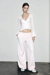 V Neck Tie Waist Two-Piece Set