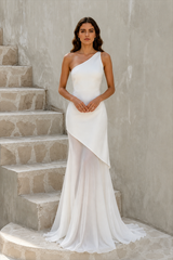 One Shoulder Sleeveless Backless Slim Mesh Tie Maxi Dress
