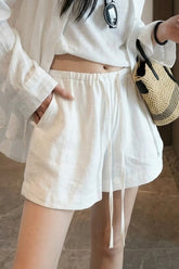 Washed White Linen Draped Loose Shorts Pants