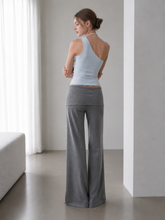 Solid Knit Foldover Waist Flowy Pants
