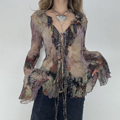 Ruffled Bell Sleeve Blouse