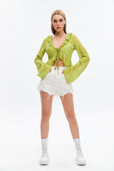 Mesh Ruffle Tie Detail Crop Top