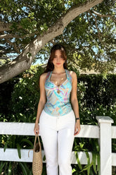 Sequin Beaded Backless Boho Halter Cami Top