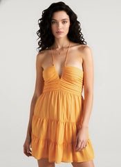 Solid V Neck Patchwork Cami Mini Dress