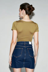High Waist Asymmetric Denim Mini Skirt