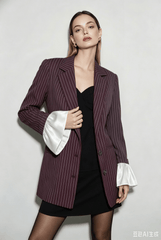 Striped Lace Ruffle Oversized Coat