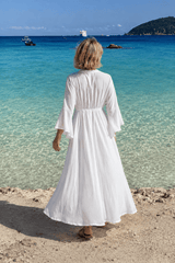 Bell Sleeve Sexy V Neck Belt Blouse