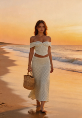 Polka Dot Strapless Side Bow Maxi Skirt Set