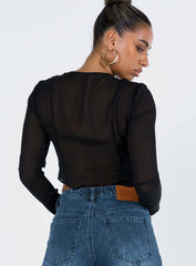 Tie Detail Cut Out Long Sleeve Mesh Shirt