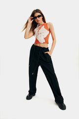 High Waist Drawstring Solid Wide Leg Pants