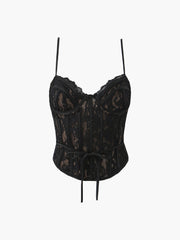 Sweetheart Neck Lace Tie Top