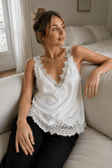 Solid V Neck Lace Trim Tank Top