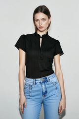 Summer Office Casual Bow Tie Collar Blouse