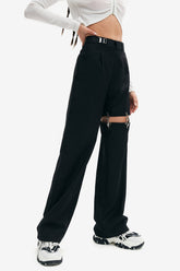 Chain Detail Cut Out Straight Pants