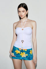 Egg Floral Mesh Low Waist Vacation Skirt