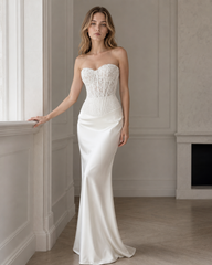 Vintage Lace Strapless Boned Solid Fitted Bodycon Maxi Dress