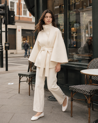 Button Up Stand Collar Cape Coat