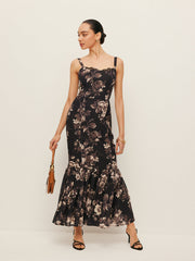 Chiffon Floral Ruffle Hem Dress