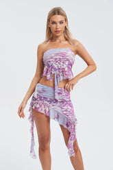 Abstract Print Crop Top & Asymmetrical Hem Skirt Set