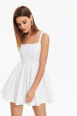 Solid Pleat Detail Backless Mini Dress