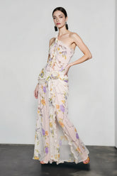Halter Open Back Floral Sunset Vacation Dress