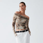 Trendy Abstract Mesh Off-Shoulder Top