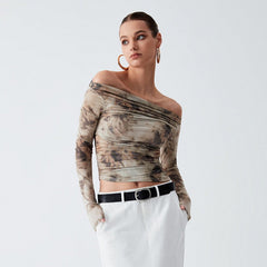 Trendy Abstract Mesh Off-Shoulder Top