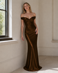 Vintage Satin Mermaid Off Shoulder Maxi Dress