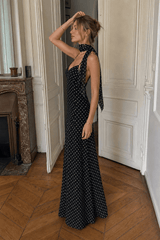 Polka Dot Sexy V Neck Cami Backless Maxi Dress