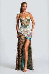 Leopard Lace Mesh Midi Dress