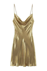 Cowl Neck Metallic Slip Mini Dress