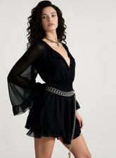 Black Mesh Sheer Ruched Waist Mini Dress
