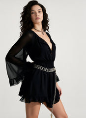 Black Mesh Sheer Ruched Waist Mini Dress