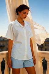 Linen Camp Collar Short Sleeve Blouse