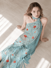 Halter Neck Printed Fringe Boho Dress
