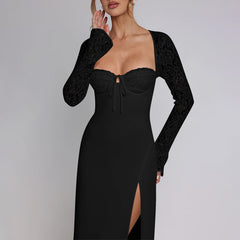 Embellished Side Split Maxi Dress in Black