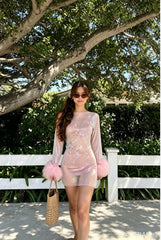 Sheer Mesh Sparkle Cocktail Dress