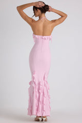 Ruffle-Trim Halterneck Gown