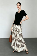 Feather Print Patchwork Vacation Skirt