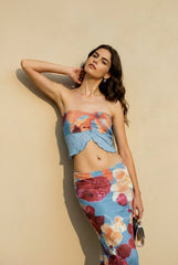 Strapless Tube Top Side Slit Midi Vacation Set