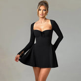 Long Sleeve Ruched Modal Cashmere Blend Mini Dress