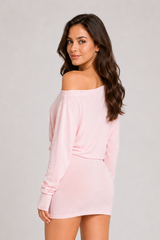 Asymmetrical Neck Long Sleeve Layered Slim Waist Mini Dress