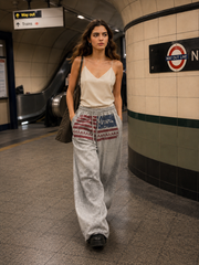 Retro Gray Graphic Drawcord Baggy Sweat Pants