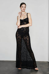 Sheer Lace Off Shoulder Slip Dress
