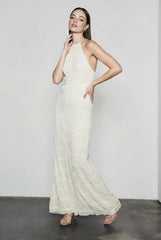 Open Back Ruched Stripe Tie Ruffle Maxi Vacation Dress
