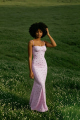 Ribbed Cherry Bodycon Maxi Floral Dress