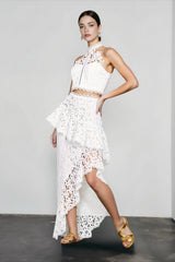 Halter Strapless Lace Asymmetric Hem Vacation Set